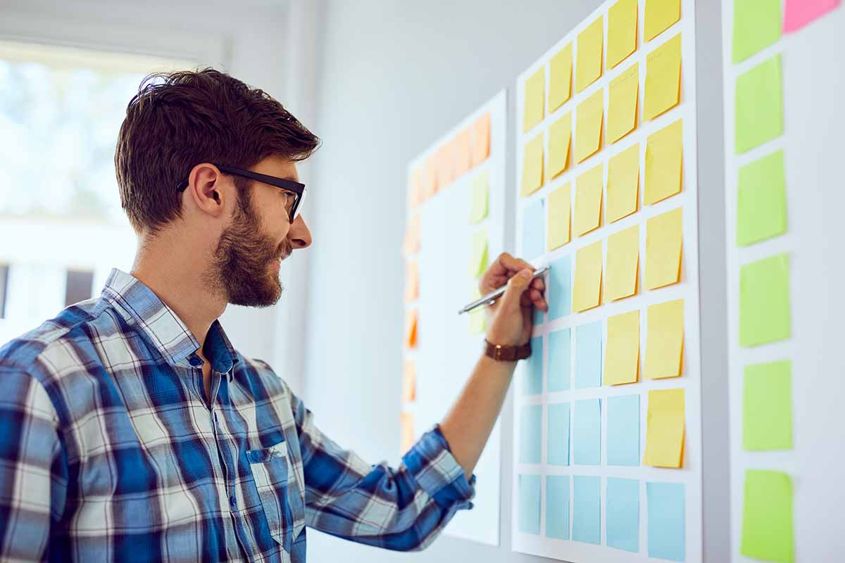 small businessman planning on a whiteboard